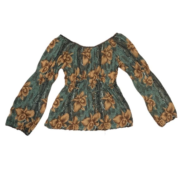 Vintage Suzie in The City Snakeskin & Floral Off The Shoulder Blouse Size XL - Picture 2 of 5